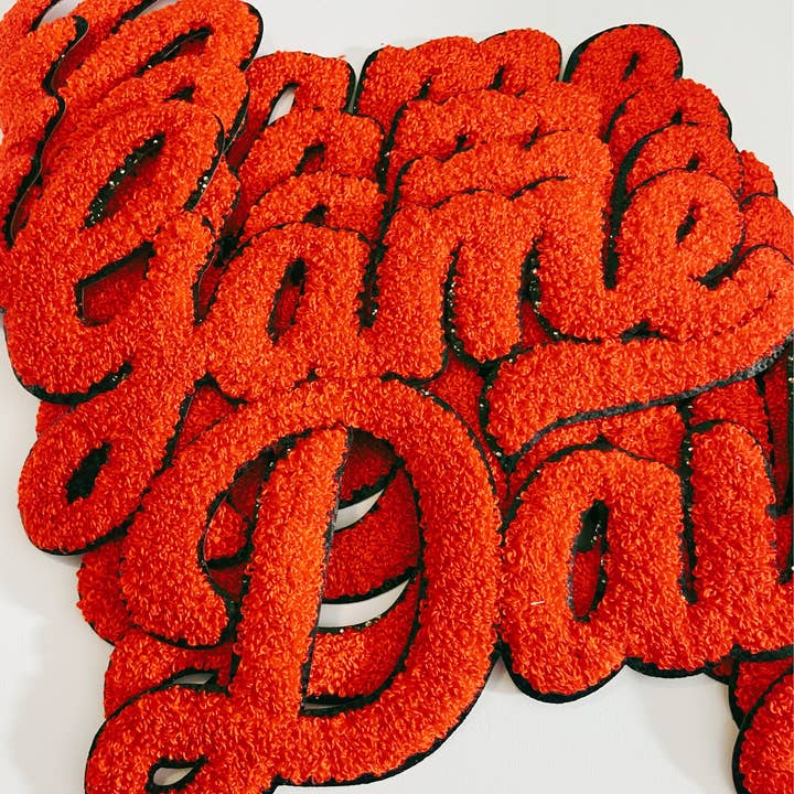 TEELUX - Wholesale Patch - 11” GAME DAY script in RED - Chenille Patch2