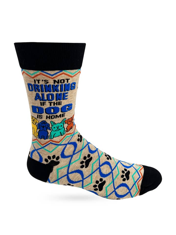 Fabdaz - Wholesale Socks - Men's - It’s Not Drinking Alone if the Dog is Home Men's Novelty Crew Socks1