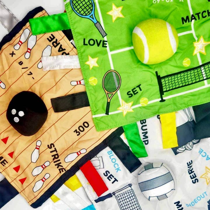 Baby Jack and Company - Wholesale Security/Cuddle Blanket - Baby - Tennis Ball Baby Raquetball Lovey Tag Stroller Toy 10" x 10"