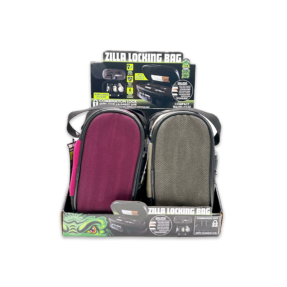 Novelty Brands - Wholesale Retailer Display - Home & Living - Smell Proof Canvas Locking Stash Bag Assortment- 6/Display2