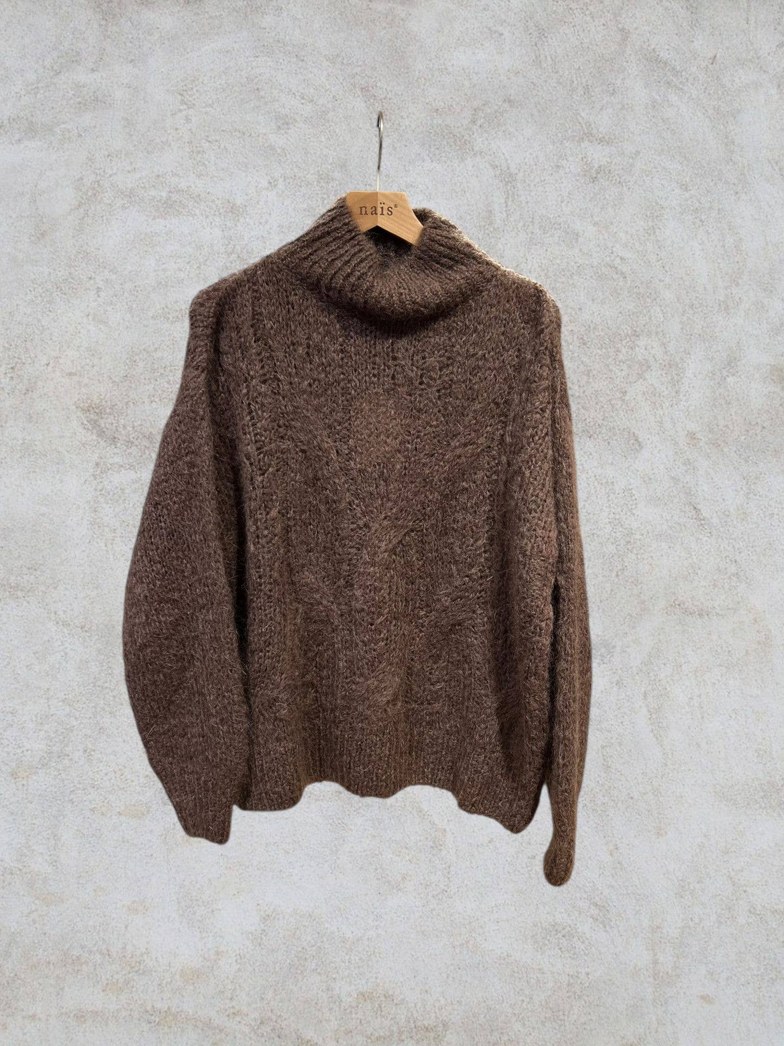 NAÏS PARIS – Pulôver - Mulher por atacado – Camisola de gola alta oversize com padrão entrançado 55% mohair2