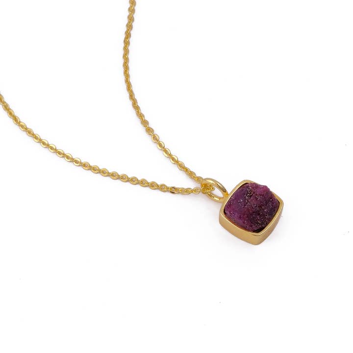 Rough Ruby Square Pendant Necklaces July Birthstone Charms for wholesale by El Joyero