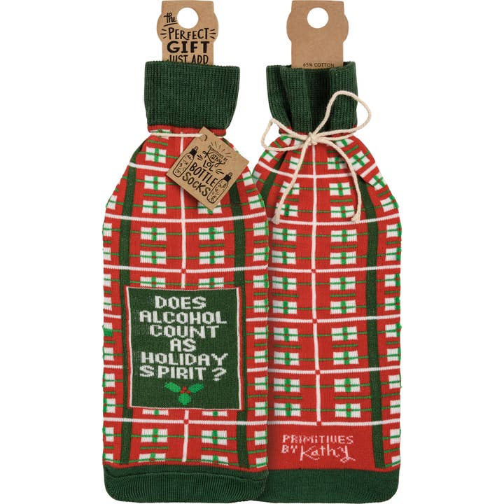 Does Alcohol Count As Holiday Spirit Bottle Sock for wholesale by Primitives by Kathy