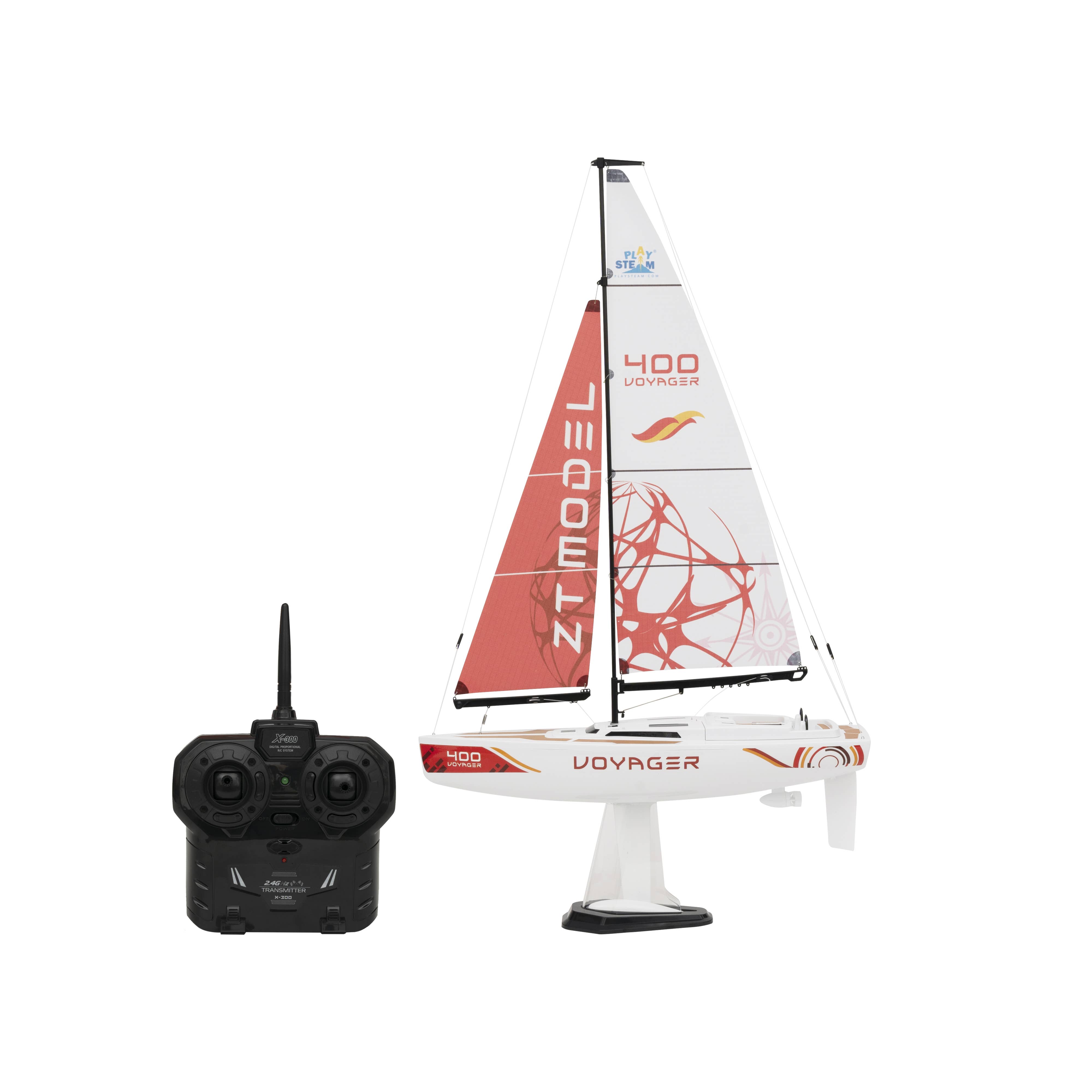 PlaySTEM - Wholesale Toy Set - Kids - Voyager 400 Motor Powered 2.4GHz RC Sailboat - Red0