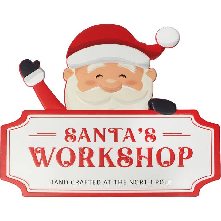 Wanddeko 'Santa's Workshop', weiß/rot, Metall, 50x40cm für den Großhandel von Dekoratief