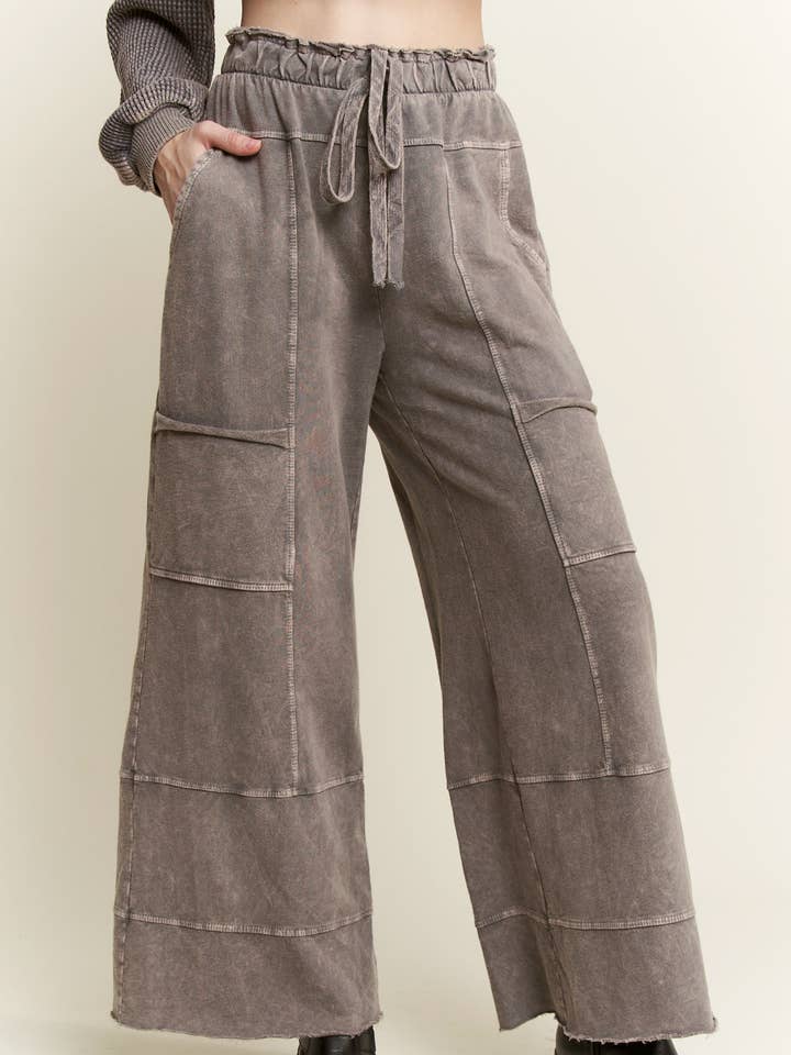 J.Her - Wholesale Pants - Women's - BEST Mineral Wash Wide leg Cropped pants HP5524