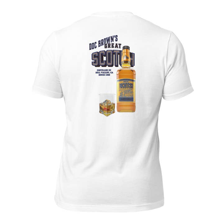 Doc Brown's Great Scotch Unisex t-shirt (BACK) for wholesale by VAWDesigns