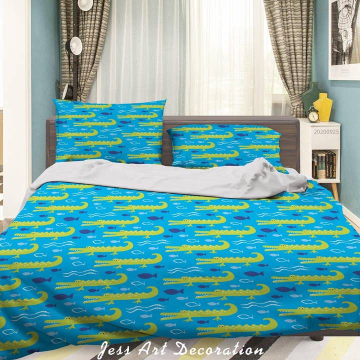 Jess Art Decoration - Wholesale Bedding set - 3D Cartoon Animal Crocodile Pattern Quilt Cover Set Bedding Set Duvet Cover Pillowcases WJ 64401