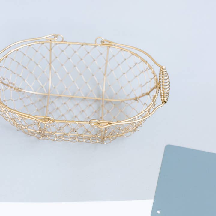 Indy Supply Co - Wholesale Basket - Champagne Gold Oblong Wire Basket | Shallow Gold Double Swin1