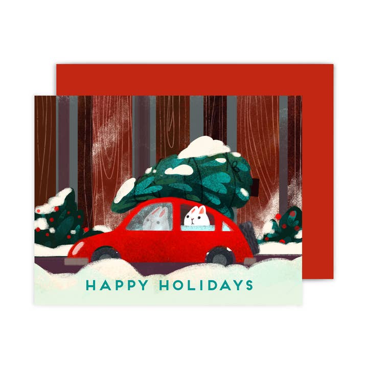 Christmas Tree Bunny Holiday Card for wholesale by The Little Red House