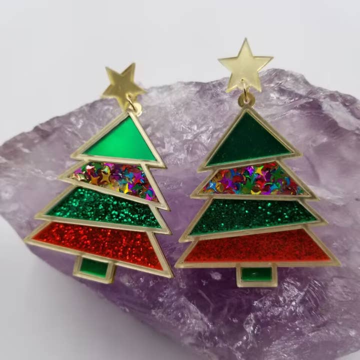 Glitz and Glam Christmas Tree Earrings for wholesale by magnolia jewelry