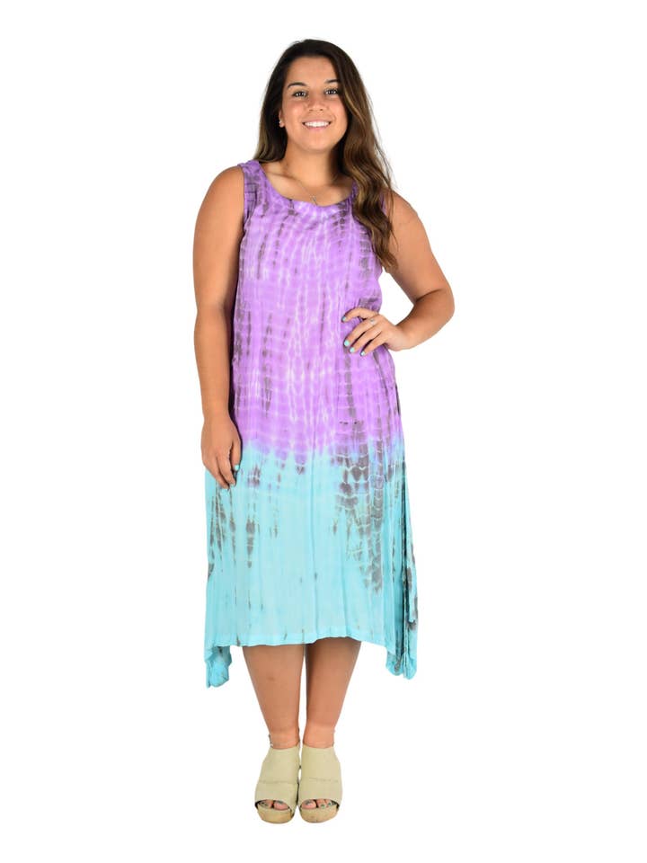 Island Style Clothing Co by Akamai Distribution Ltd - Wholesale Dress - Women's - Antigua Dress - Tie Dye - Purple & Blue