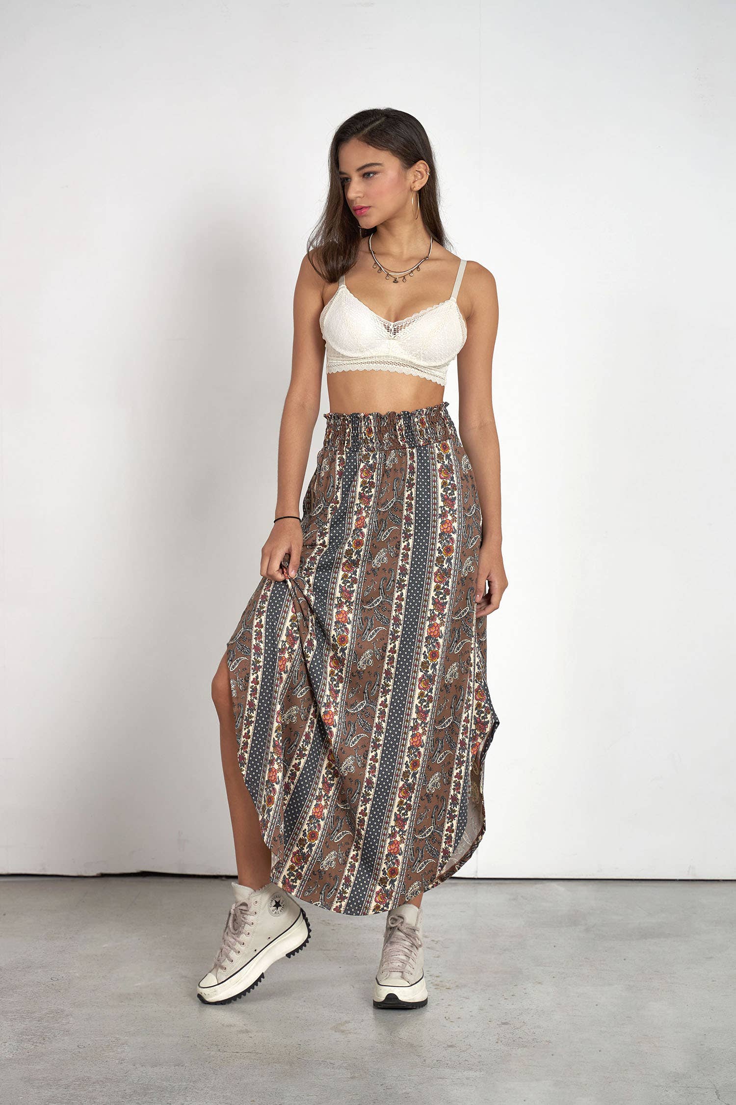 noflik - Venta al por mayor Falda - Mujer - Falda Maxi con Cintura Elástica Fruncida y Dobladillo Curvado -NS1000_5