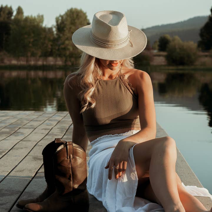 Ivory Rancher Wide Brim Straw Hat - Style Corinth for wholesale on Faire12