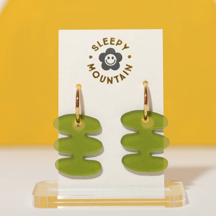 Sleepy Mountain - Wholesale Hoop Earrings - Abstract Hoop Earrings - Olive Bubble Bar