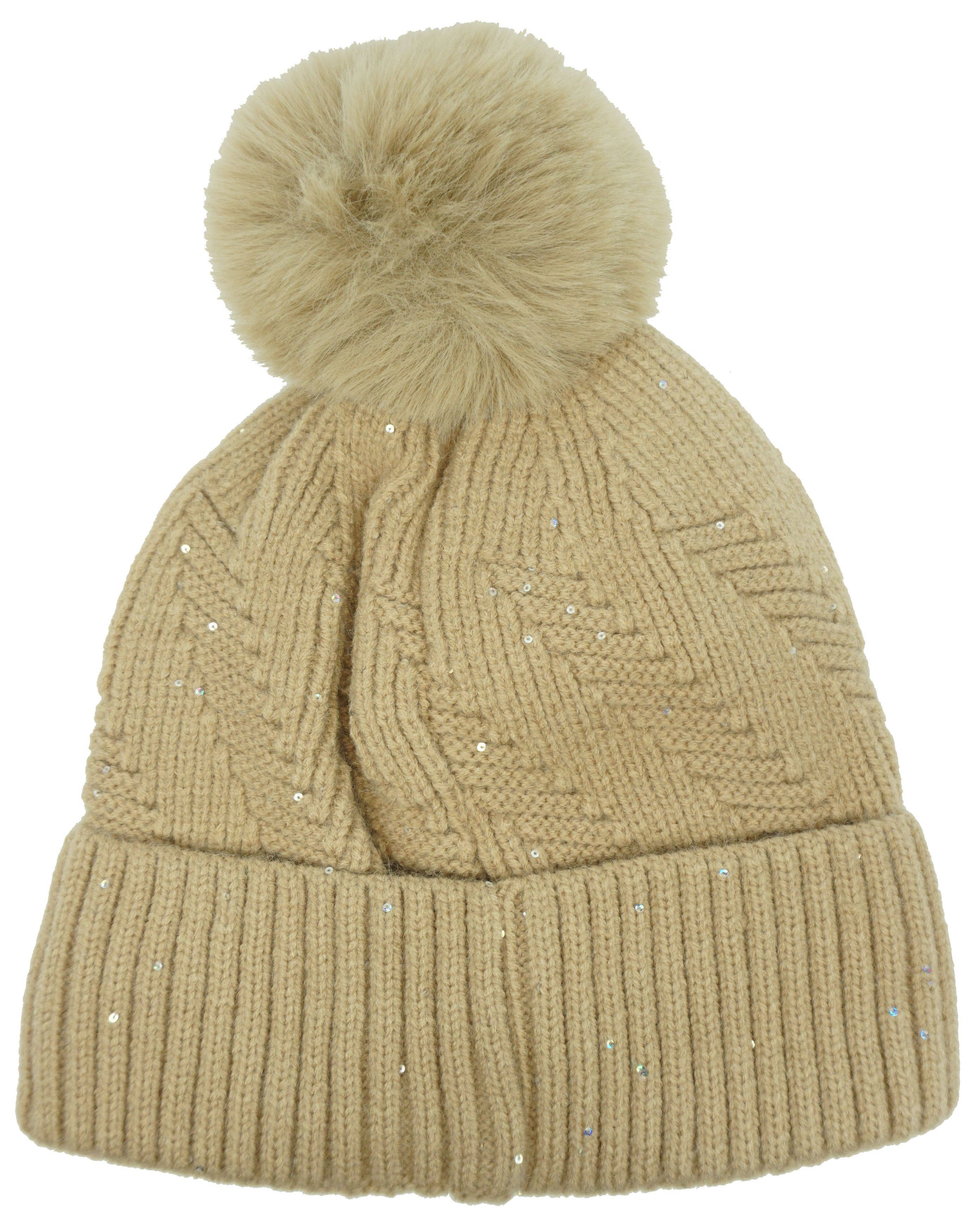 Anais - Wholesale Beanie - Women's - Plain micro sequin hat with pompom YM09251