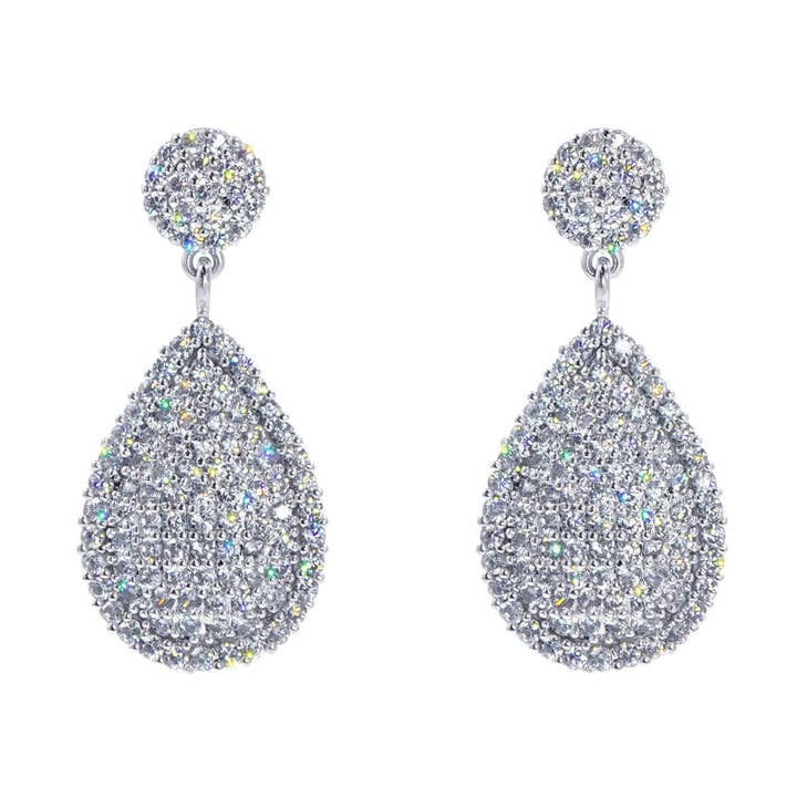 #17451 - Lussuosi orecchini pendenti con pavé a goccia - 1,25» per la vendita all'ingrosso da parte di Bridal Store Jewelry