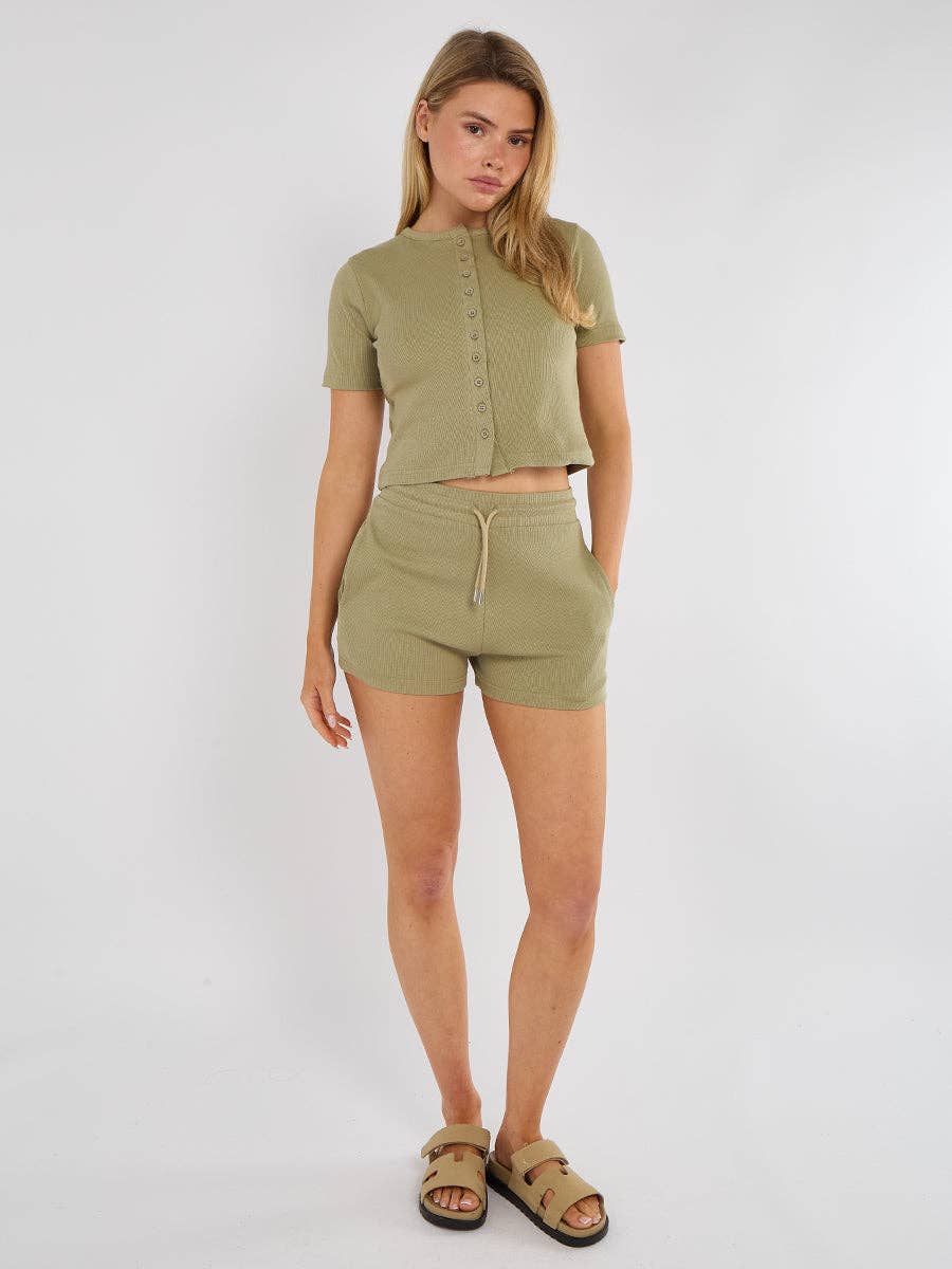 AX Labels - Wholesale Lounge Set - Women's - Ribbed Button Through Short Sleeve Top and Shorts Co-ord4