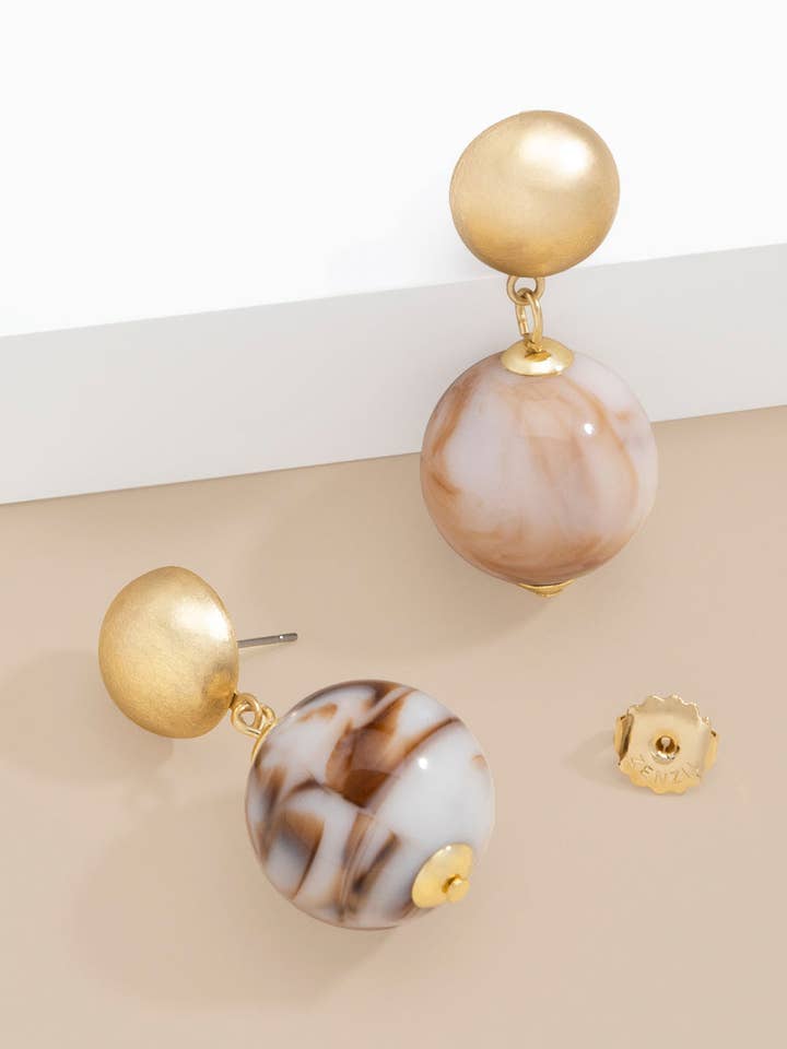 Large 20mm Marbled Resin Bead Drop Earring for wholesale by ZENZII Jewelry