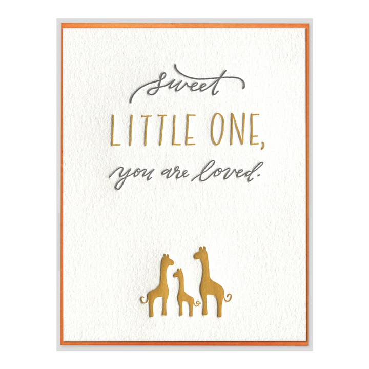 Sweet Little One Giraffe Family Letterpress Baby Card for wholesale by INK MEETS PAPER