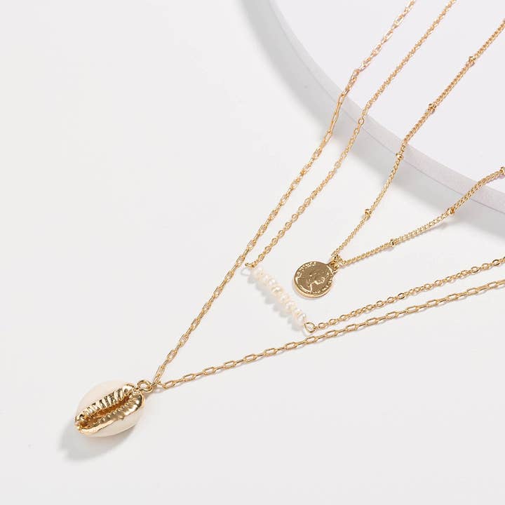 Gold Coin Freshwater Pearl Pendant Multilayer Necklace for wholesale by All About Nature