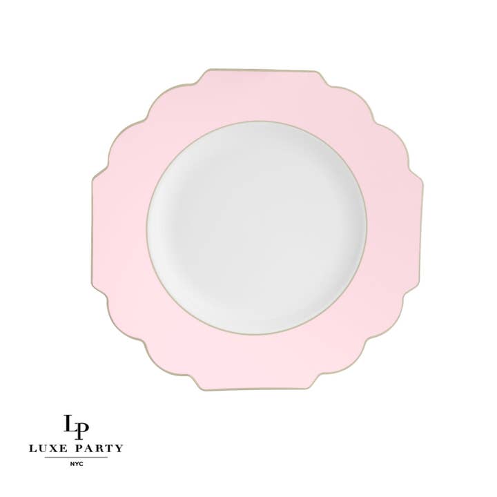 Luxe Party - Wholesale Disposable Plate - Scalloped Blush • Gold Plastic Plates | 10 Pack