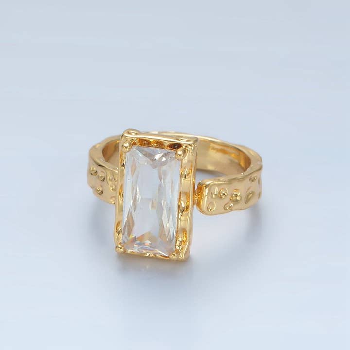 24K Gold Filled Clear CZ Baguette Hammered Wrap Band Ring | U320 for wholesale by Aim Eternal