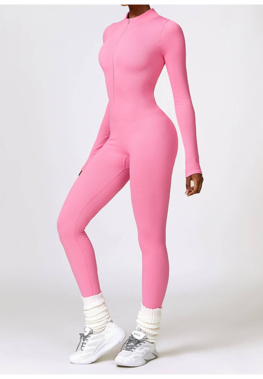 Active by Anna-Kaci – wholesale Unitard – Women′s – Zip-Up Ribbed Knit Unitard Jumpsuit13