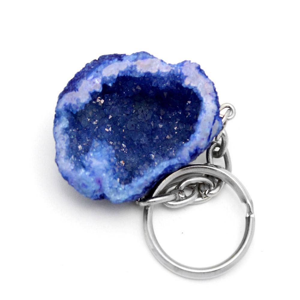 Rock Paradise - Wholesale Keychain - Women's - Crystal Half Occo Geode Silver Toned Key Chain4