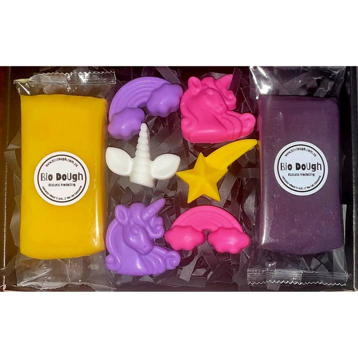 Bio DoUgh Figurines - Rainbow Unicorns Yellow & Purple for wholesale by Bio Dough