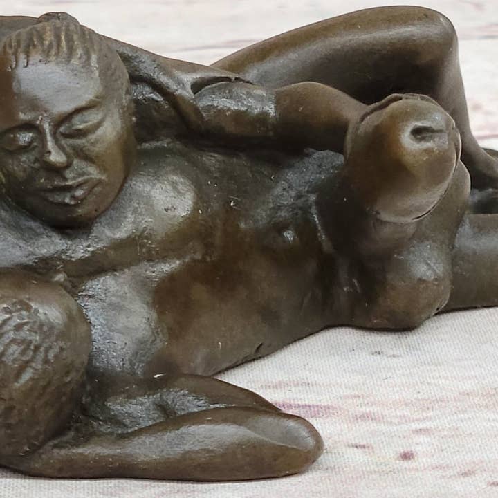 Bronzhaus - Wholesale Sculpture - Erotic Novelty Bronze Figurine Sculpture Couple Having Sex Large Phallus Penis 1.5" x 4"