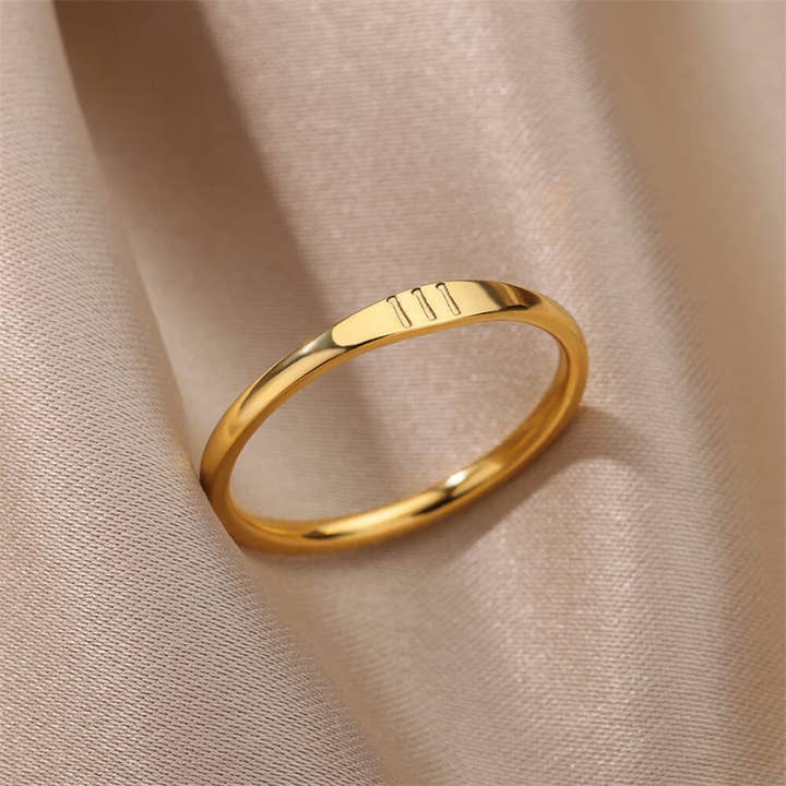 Perimade & Co. LLC – wholesale Band/stacked ring – Gold Lucky Number Stacking Band Ring in Stainless Steel