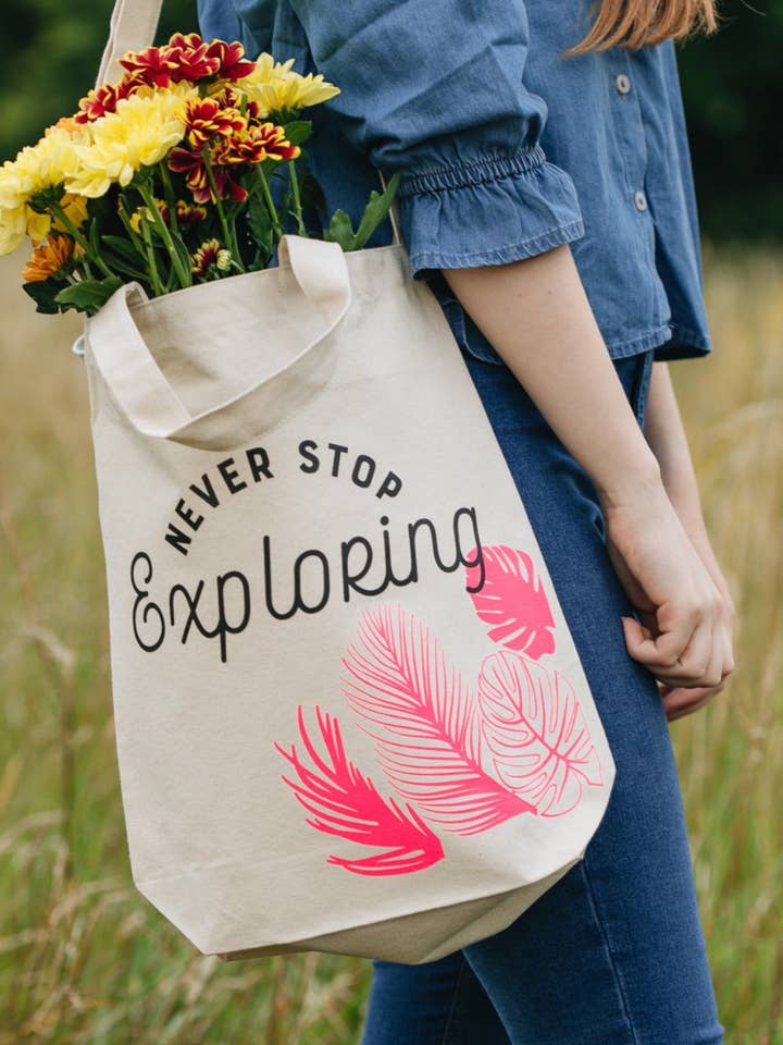 Never Stop Exporing Luxury Shopper Bag for wholesale by CloudsandCurrents