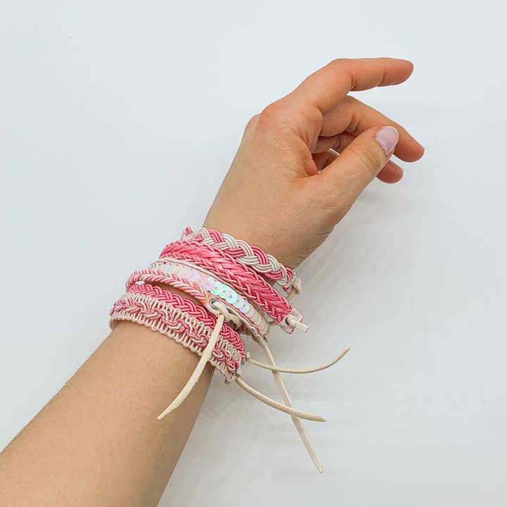 Natalia - Wholesale Jewelry Set - Adjustable Woven Pink Friendship Bracelets for Teen - SET 123