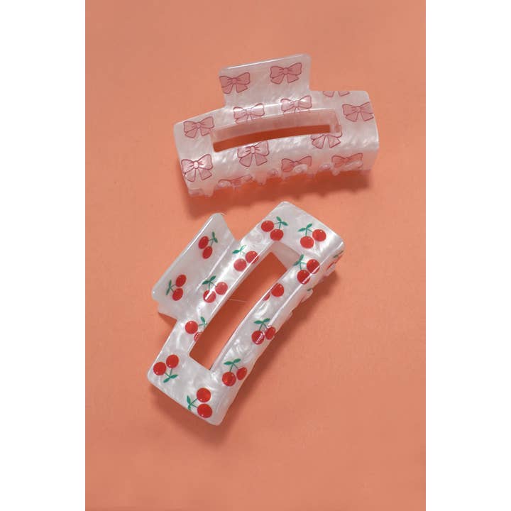 JOSSLYN by wall to wall - Wholesale Hair Clip - Women's - JUMBO CHERRY BOW RECTANGLE HAIR CLAW CLIPS | 40H824