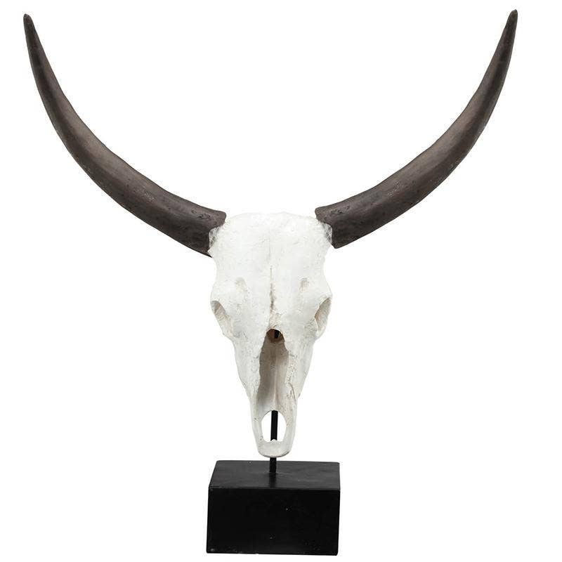 A&B Home Group Inc. - Wholesale Decorative Figurine - 23x10x26" Resin Cow Skull Table Décor on Stand - White/Black0