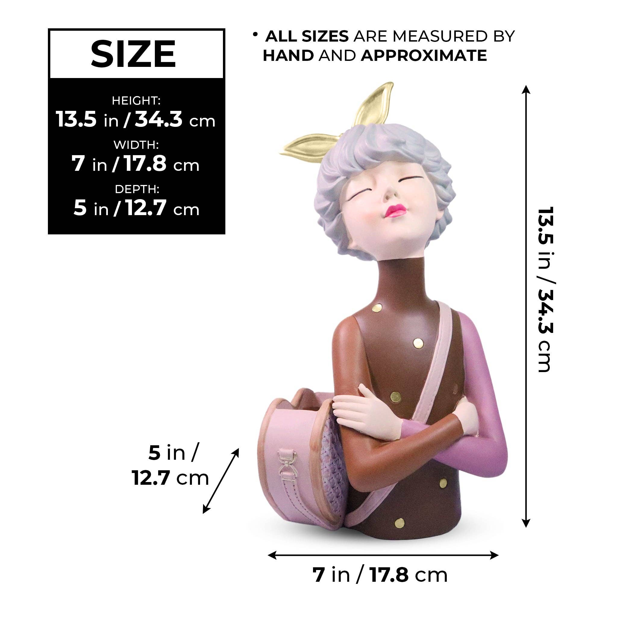 Sona Casa - Wholesale Decorative Figurine - Classy Female Bust Statue Storage and Vase in One, Makeup Organizer, Small Items Storage, Vanity Table Decor, Ladies Gift Brown Polyresin 14 inch 34 cm1