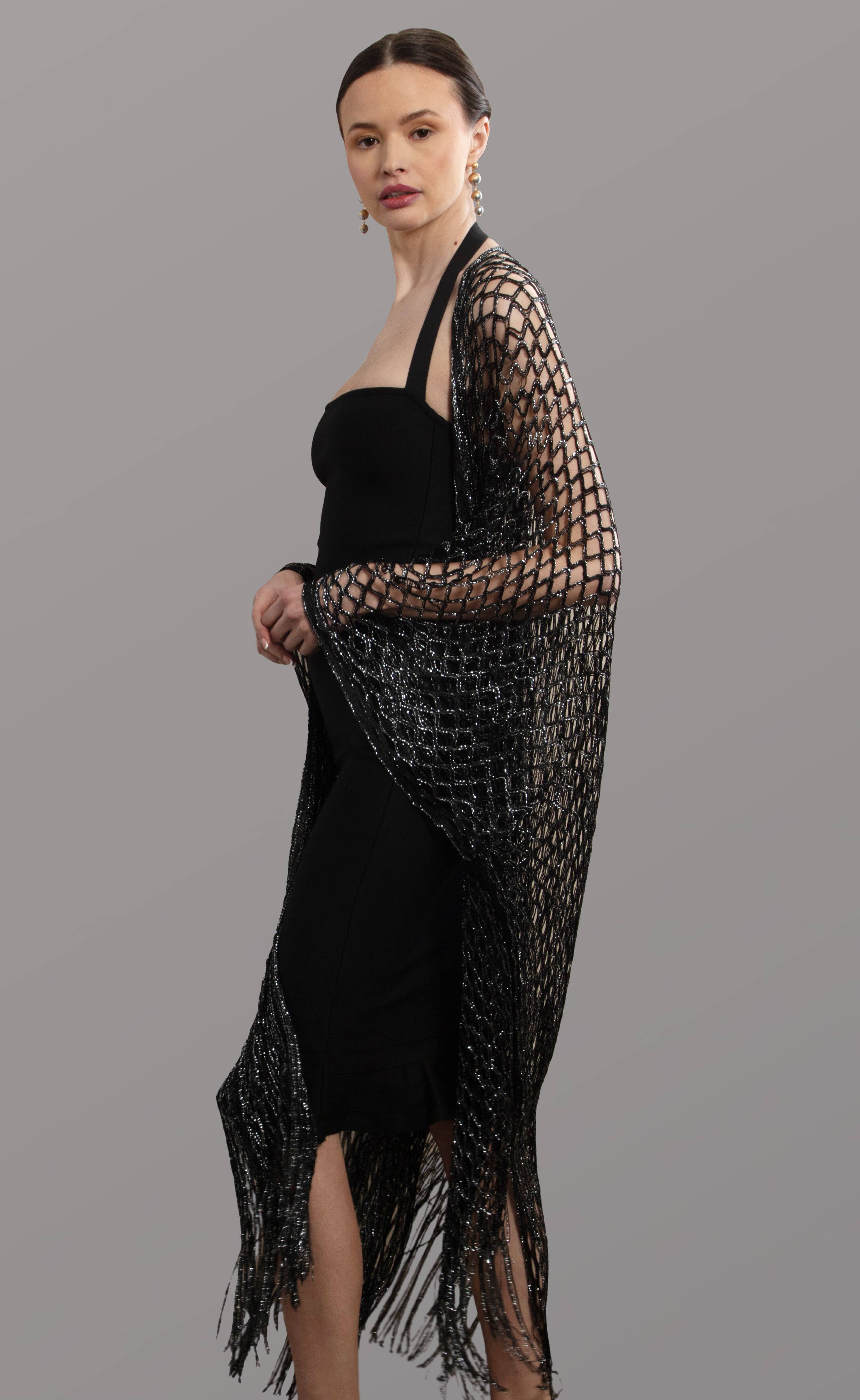 SAACHI - Wholesale Kimono - Women's - Metallic Crochet Fringed Kimono4