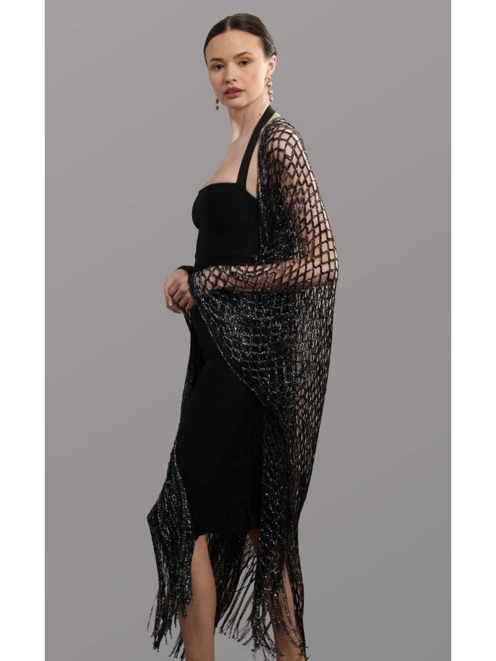 SAACHI - Wholesale Kimono - Women's - Metallic Crochet Fringed Kimono4