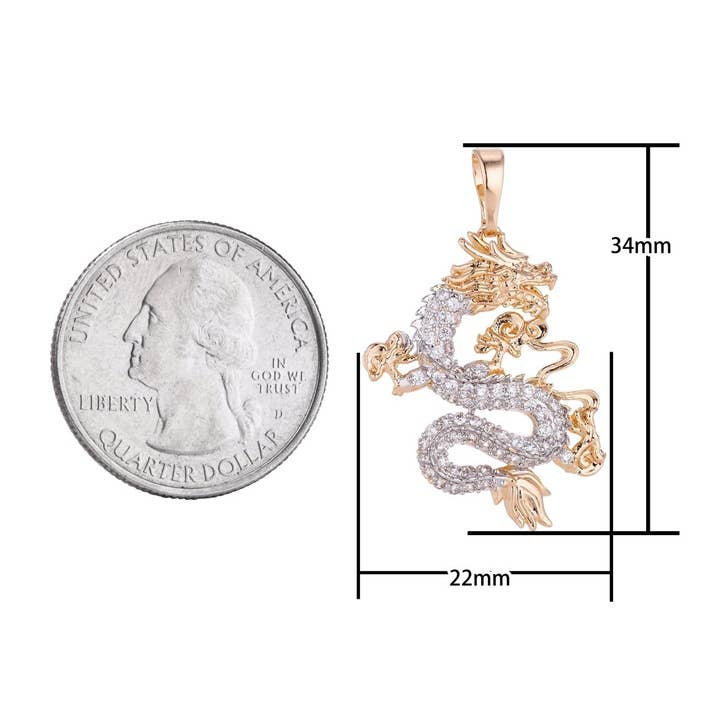 Aim Eternal - Venta al por mayor Abalorios/colgantes individuales - Colgante de Dragón Relleno de Oro con Circonita Cúbica CZ Micro Pavé Dragón Fantasía para Collar de Declaración Fabricación de Joyas H-6272