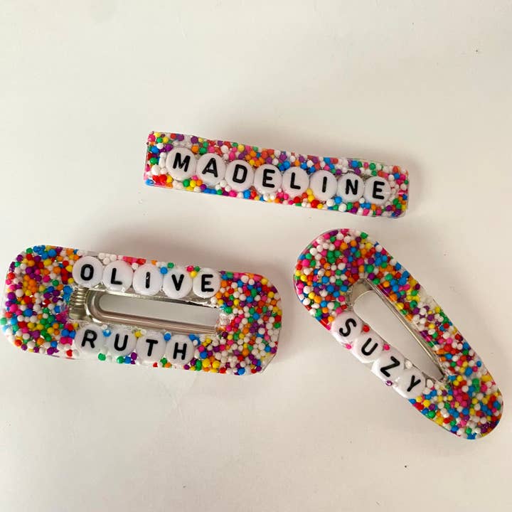 Personalized Rainbow Sprinkles Hair Clip for wholesale by GRL PWR Jewelry