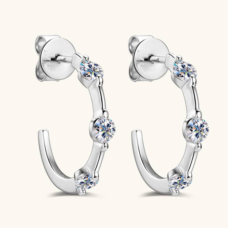 Perimade & Co. LLC - Wholesale Huggie Earrings - Moissanite C Hoop Wedding Earrings in 925 Sterling Silver1