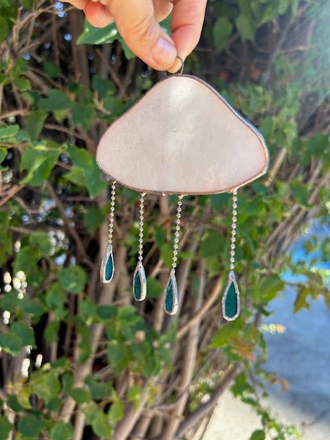 Stained glass stars and Talavera - Wholesale Suncatcher - Handmade Cloud Stained Glass Suncatcher with Raindrop Charms5