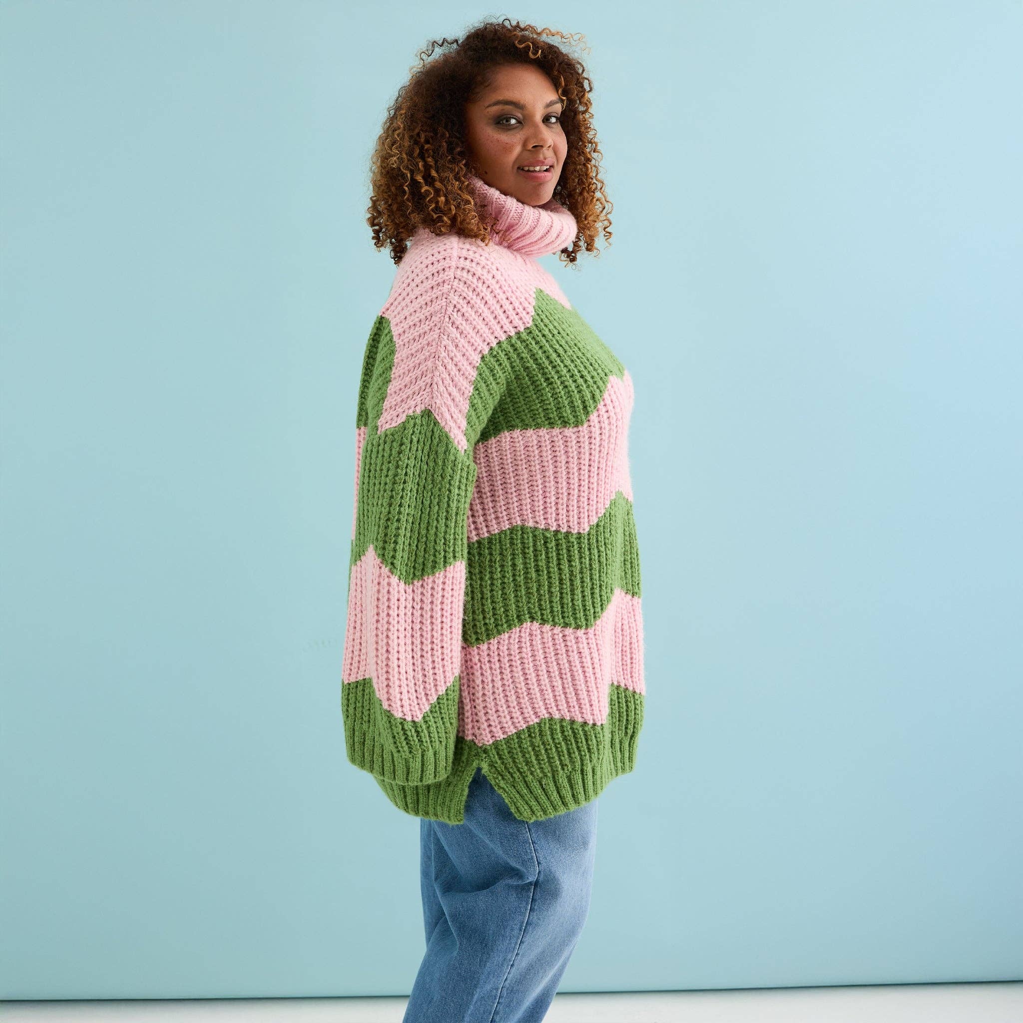 Cara & The Sky - Wholesale Dress - Women's - Nelly Chevron Roll Neck Knitted Jumper Dress - Pink2