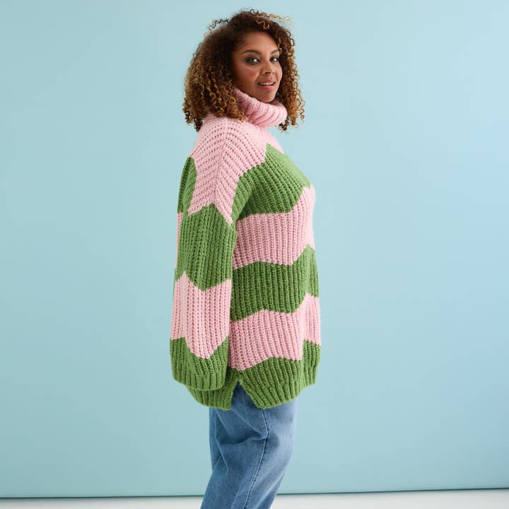 Cara & The Sky - Wholesale Dress - Women's - Nelly Chevron Roll Neck Knitted Jumper Dress - Pink2