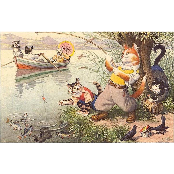 Postcard KC-265 Crazy Cats Fishing for wholesale by Found Image Press