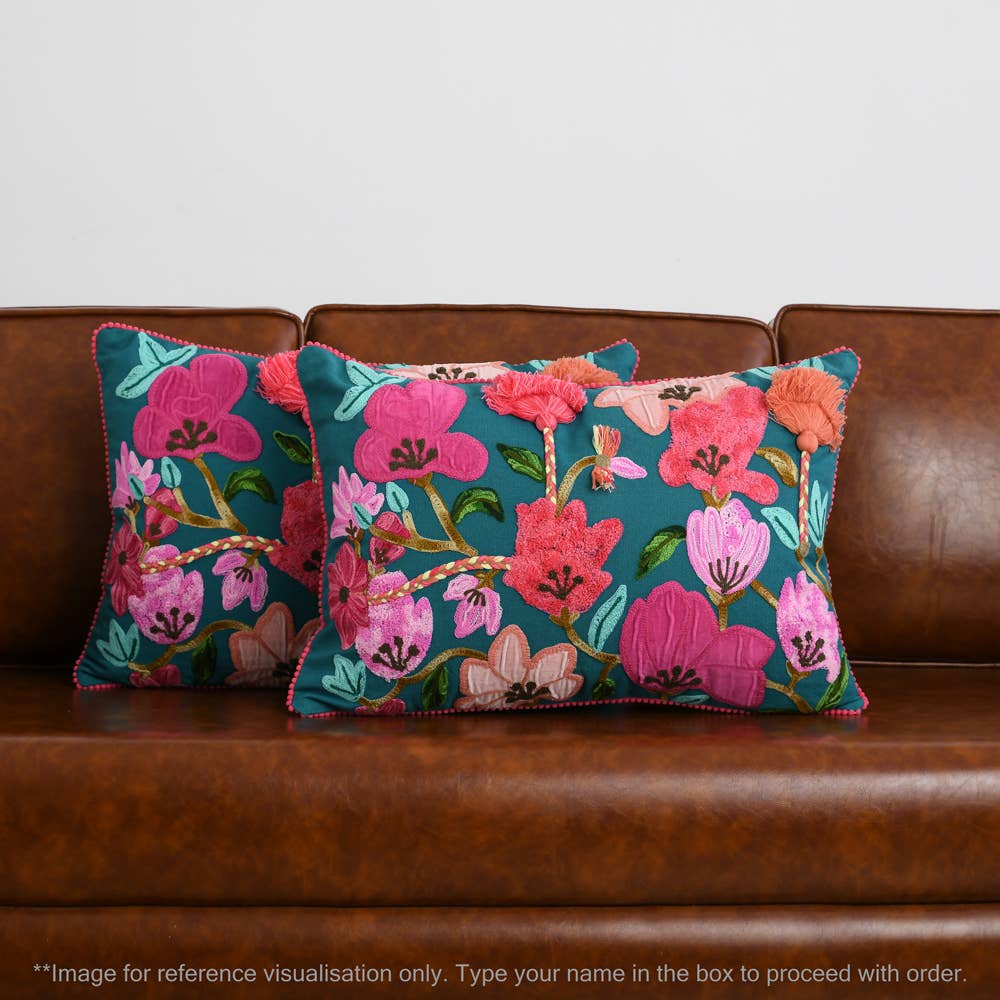 Karma Living - Wholesale Throw/Decorative Pillow - Set of 2 Floral Braided Teal with Pink Pillows 16X244