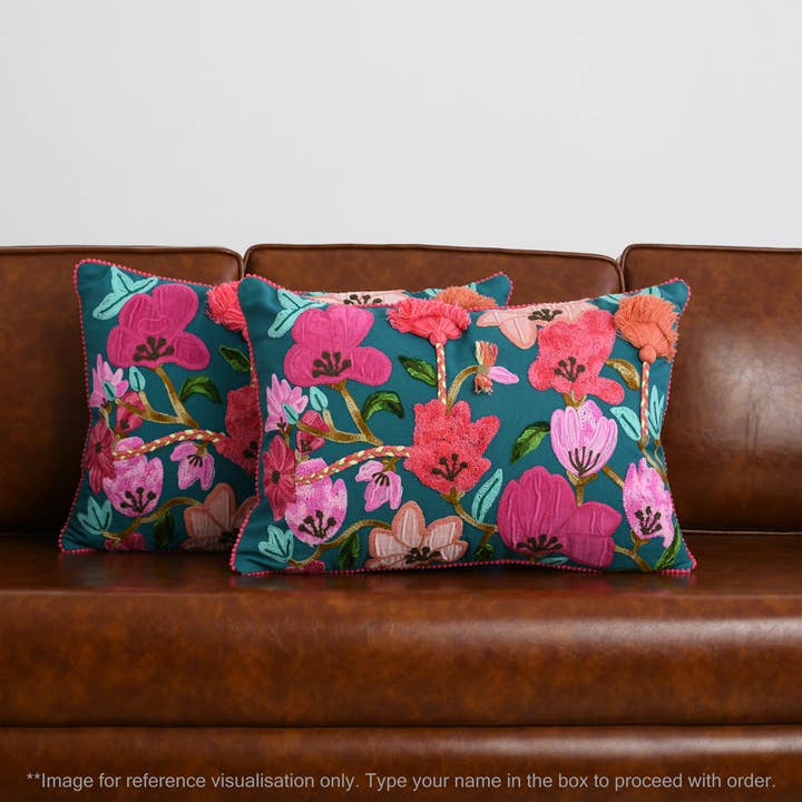 Karma Living - Wholesale Throw/Decorative Pillow - Set of 2 Floral Braided Teal with Pink Pillows 16X244
