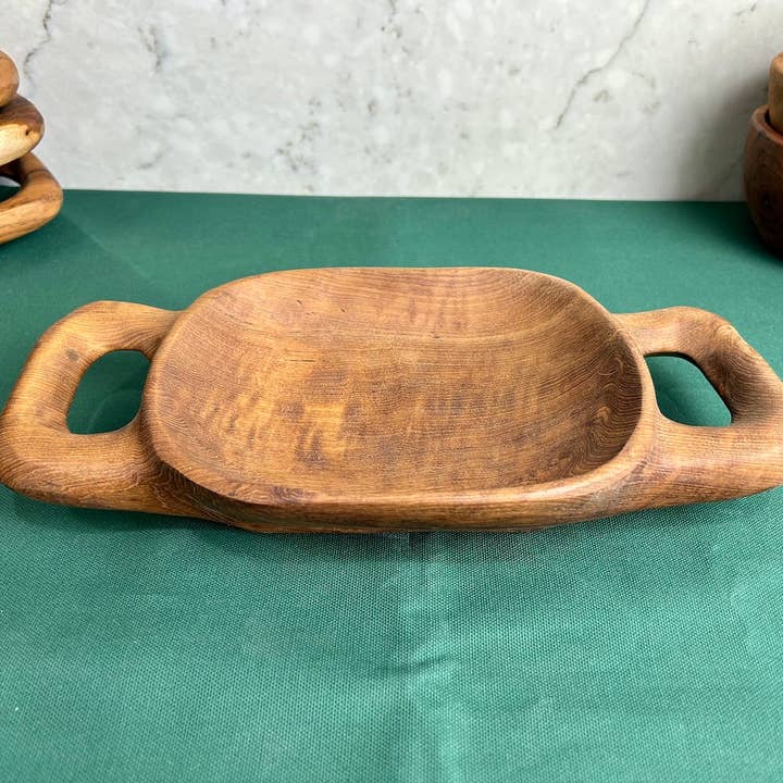 Tuckahoe Hardwoods – Engroshandel Pyntebakke – Rustikt teaktræsfad med håndtag - lille1