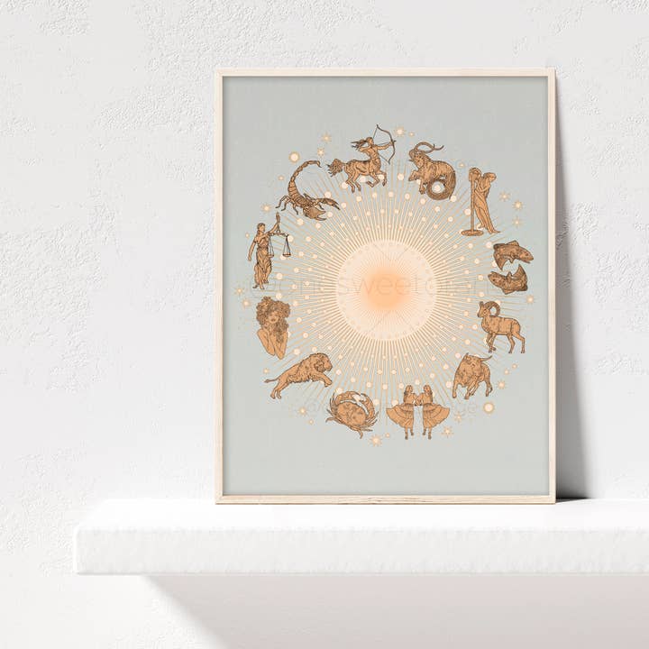 Onesweetorange – wholesale Art print – Zodiac Sun Print Zodiac Print Sun Print Horoscope Sign Print1